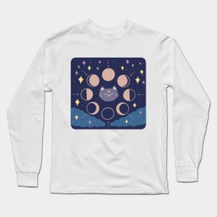 Quirky Moon Phase Cat Long Sleeve T-Shirt